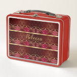 Monogram Vintage Burgundy Color Luxury Gold Decor Metal Lunch Box<br><div class="desc">Monogram - Vintage Burgundy - Decorative design adorned with luxurious gold ribbon and a heart pattern. This trendy Burgundy pattern is a beautiful and stylish decoration for monogrammed gifts. This artwork is perfect for a lunch box or for storing trendy beauty products. Personalized lunch boxes are a beautiful gift for...</div>