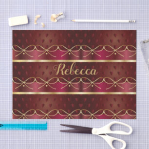 Monogram Vintage Burgundy Color Luxury Gold Decor Tissue Paper