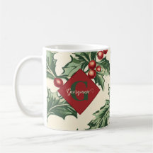 Monogram Vintage Christmas Holly & Berries Pattern