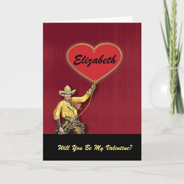 Monogram Vintage Cowboy Love Heart Valentine Holiday Card (Front)