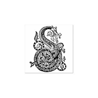 Monogram Vintage decorative Letter S Dragon Rubber Stamp