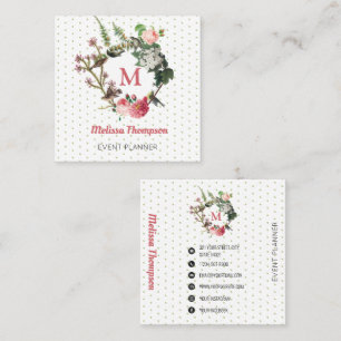 Monogram Vintage Floral Bird Wreath Event Planner Square Business Card