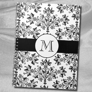 Monogram Vintage Floral Damask Pattern Notebook