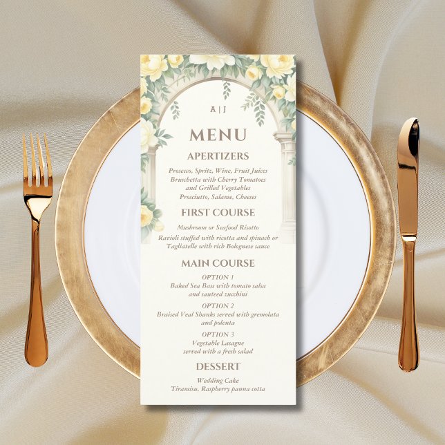 Monogram Vintage Floral Italian Arch Wedding Menu (Creator Uploaded)