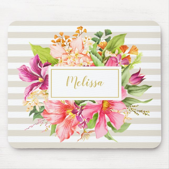 Monogram Vintage Flowers Pink Pastel Chic Mousepad (Front)