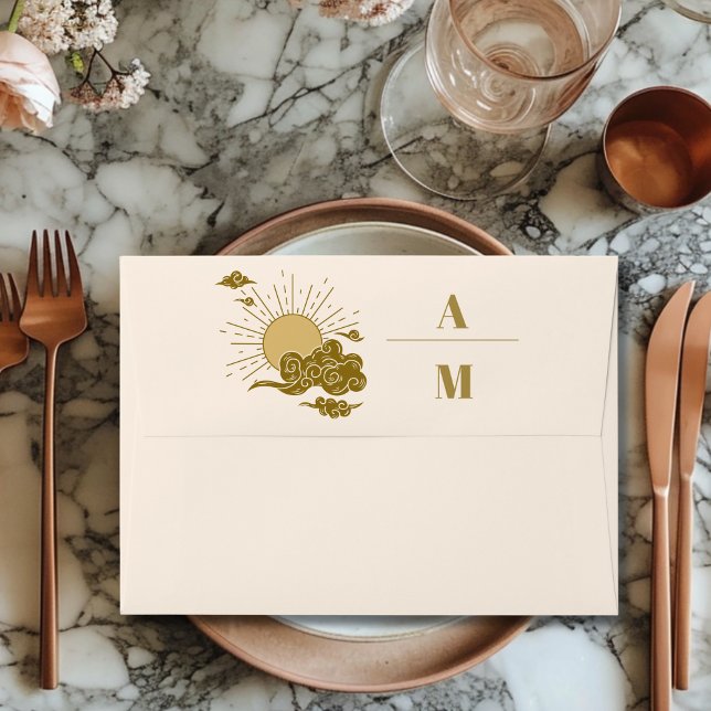 Monogram Vintage Gold Mystical Botanical Wedding Envelope (Creator Uploaded)
