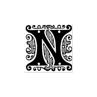 Monogram Vintage initial letter N Rubber Stamp
