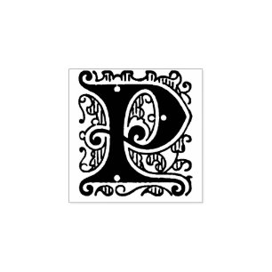 Monogram Vintage initial  letter P Rubber Stamp