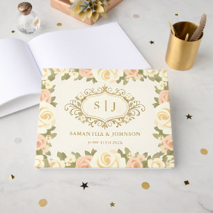 Monogram Vintage Ivory Wedding Guest Book