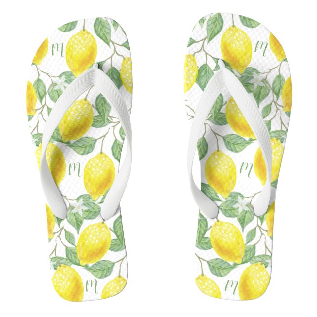 Monogram Vintage Lemon Fruits Leaves and Flowers Jandals (Footbed)