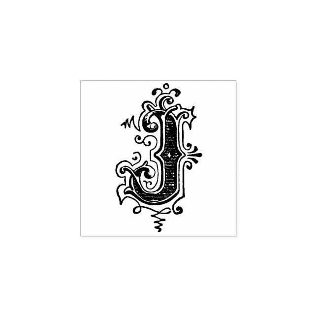 Monogram Vintage letter J Rubber Stamp (Imprint)
