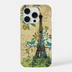 Monogram Vintage Love Birds Eiffel Tower iPhone 15 Pro Case