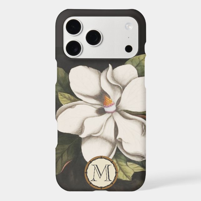 Monogram Vintage Magnolia Floral Pattern iphone (Back)