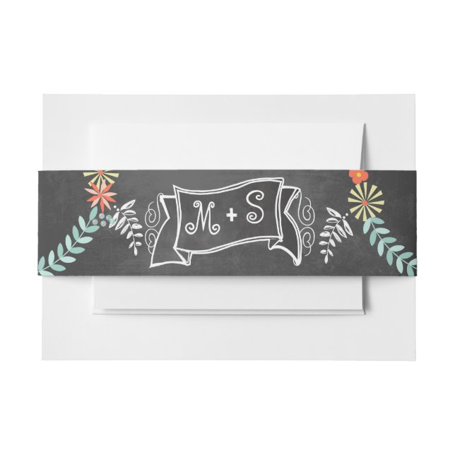 Monogram Vintage Modern Chalkboard Invitation Belly Band (Front Example)
