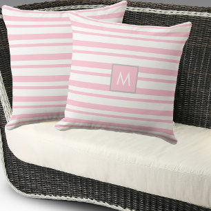 Monogram Vintage Pink and White Stripes Cushion