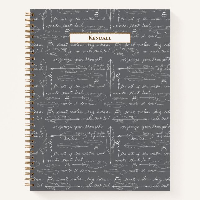 Monogram Vintage Quill & Ink Custom Name Writing Notebook (Front)