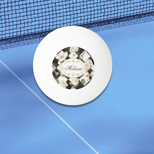 Monogram Vintage Rose Flowers Black White Diamond Ping Pong Ball