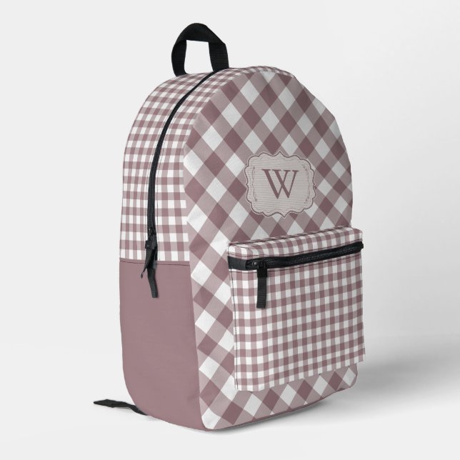 Monogram Vintage Rose Gingham Farmhouse style  Printed Backpack (Back Corner Left)