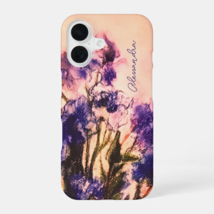 Monogram vintage rustic floral blue purple green iPhone 16 case