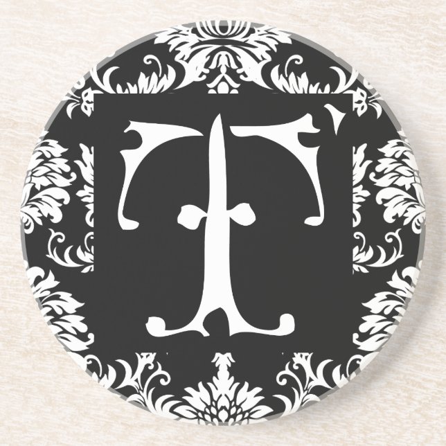 Monogram Vintage T  Wedding Anniversary Coasters (Front)