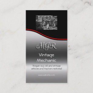 Monogram, Vintage Vehicle Mechanic, red swoosh Business Card