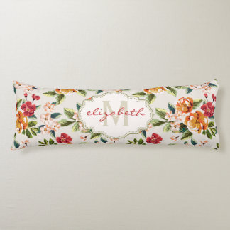 Monogram Vintage Victorian Watercolor Floral Body Cushion