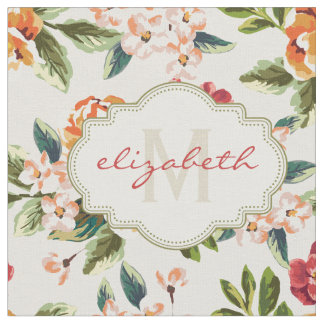 Monogram Vintage Victorian Watercolor Floral Fabric