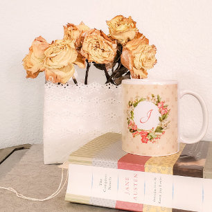 Monogram Vintage Wallpaper Floral Wreath Mug