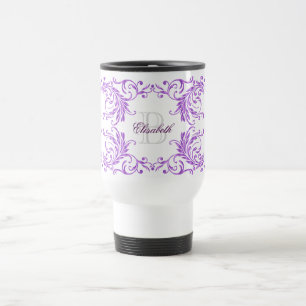 Monogram Violet Damask Travel Mug