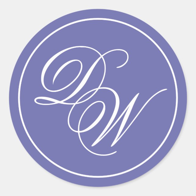 Monogram Violet Purple 2 Initials Calligraphy Classic Round Sticker (Front)