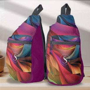 Monogram vivid colourful modern abstract pattern sling bag