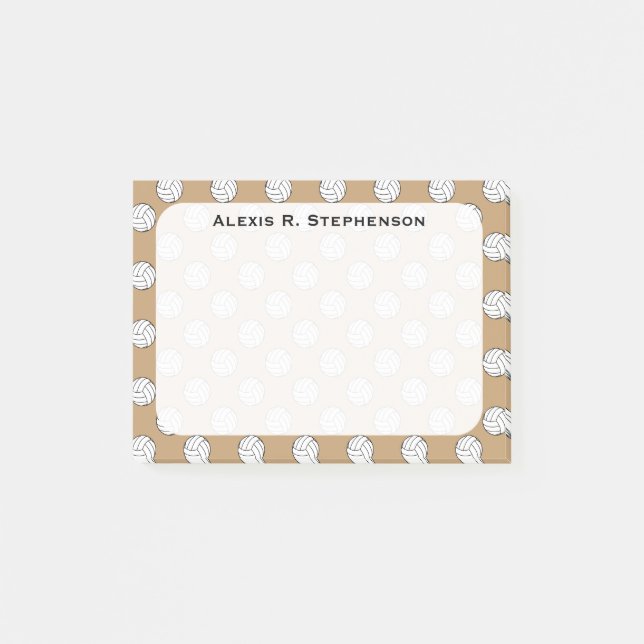 Monogram Volleyball Balls on Camel Brown Post-it Notes (Front)