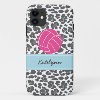 Monogram Volleyball Grey Leopard Print Phone Case