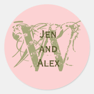 Monogram W and Names Pink Sticker