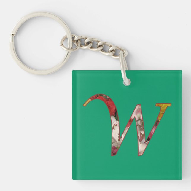 Monogram W Floral Design Keychain (Front)