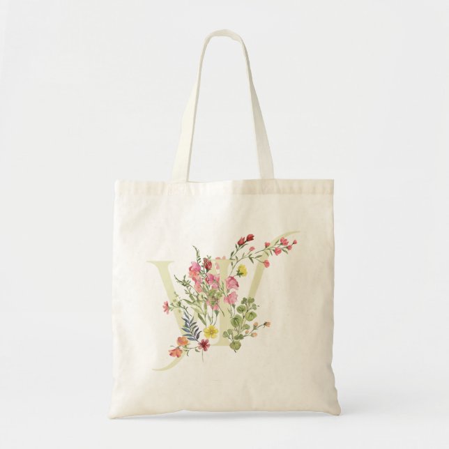 monogram W floral wedding spring Bridal Shower Tote Bag (Front)