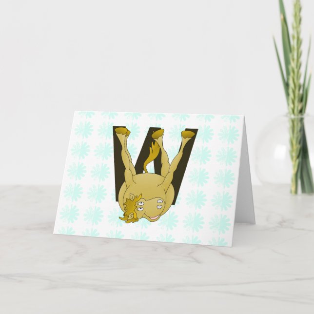 Monogram W Funny Pony Personalised Note Card (Front)