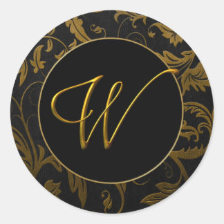 Monogram W Gold and Black Damask Wedding Seal