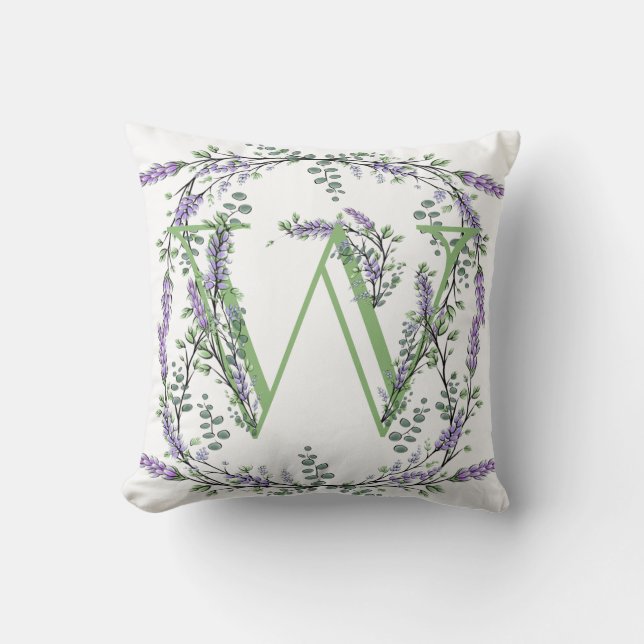 Monogram W Lavender Eucalyptus Cushion (Front)