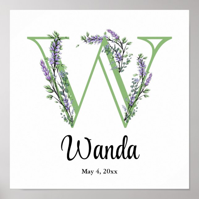Monogram W Lavender Eucalyptus  Poster nursery  (Front)