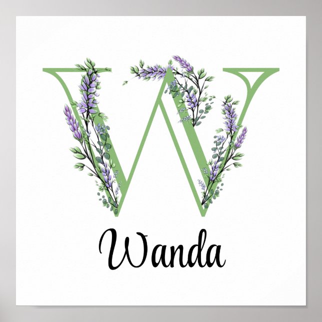 Monogram W Lavender Eucalyptus  Poster nursery  (Front)
