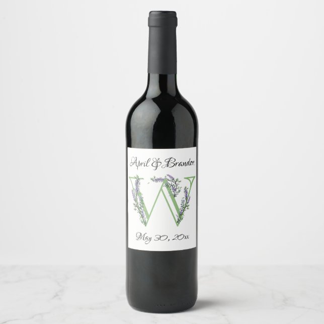 Monogram W Lavender Eucalyptus  Wine Label (Front)