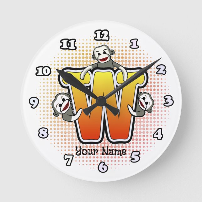 Monogram W Sock Monkey clock (Front)