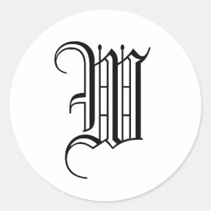 Monogram W Sticker Black White Old English