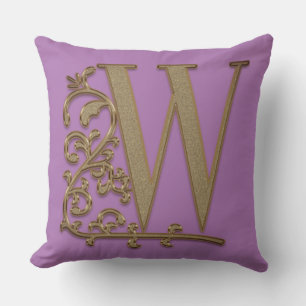 Monogram W Violet Flower Wedding Birthday Cushion