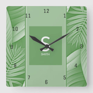 Monogram Wall Clock Tropical Green