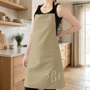 Monogram Warm Beige Boho Neutral Kitchen Gift Apron