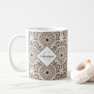 Monogram Warm Neutrals Dot Mandala Art Deco Scales Coffee Mug