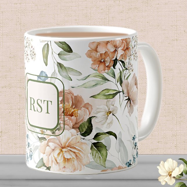 Monogram Watercolor 1600s Dutch Florals 11 oz. Coffee Mug (Creator Uploaded)