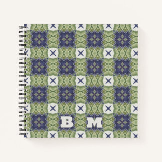Monogram Watercolor Abstract Square Geometric Blue Notebook